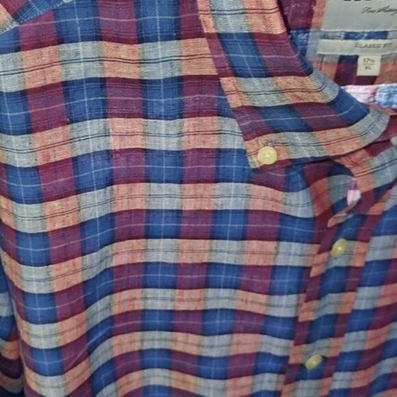 Ledbury Classic Fit Blue/Red Plaid Sz. 17.5 (XL) Long Sleeve Casual Shirt - Picture 4 of 9